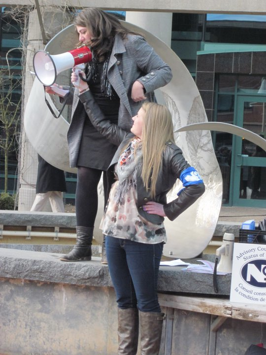 Beth Lyons, who lost her job at the N.B. Advisory Council on the Status of Women, speaks out in support of the Council's work on March 30, 2011 in Moncton. bethlyons